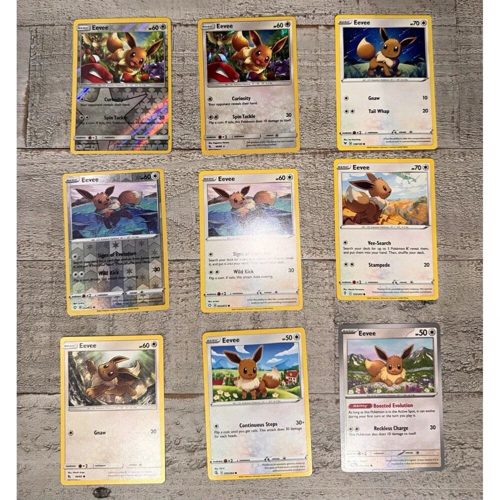 Pokémon Eevee Card Lot 9 Cards Hidden Fates Holo & Reverse Holo Evolving Skies